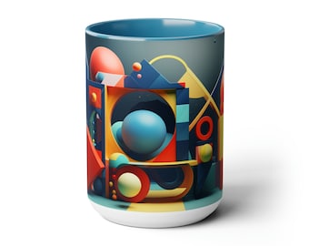 3D Accent Coffee Mug, 15oz, 3D Wrap, Coffee, Geometric Shapes, Gift , Mugs, Drinkware, Ceramic, Gift for Him or Her