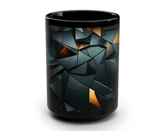 Geometric Black Mug – Modern Ceramic Coffee Mug, 15oz
