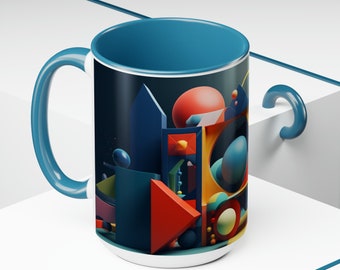 3D Accent Coffee Mug, 15oz, 3D Wrap, Coffee, Geometric Shapes, Gift , Mugs, Drinkware, Ceramic, Gift for Him or Her