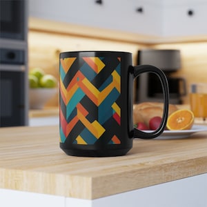 Unleash Vibrancy with our Zigzag Energy Black Mug! Elevate Your Yornings with Bold Chevron Pattern-15oz-Gift for him or her