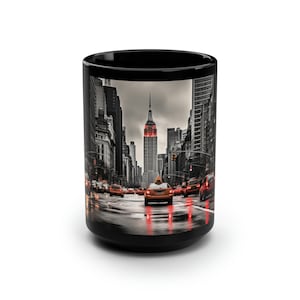 New York City Themed Coffee Mug - 15oz Black Ceramic Mug, Perfect for NYC Lovers, Gift for him or her