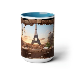 3D Paris Coffee Cup in a Trompe L&#39;oeil Style, Mug, 15oz, Great Gift for Him, Great Gift for Her, Two-Tone Coffee Mugs