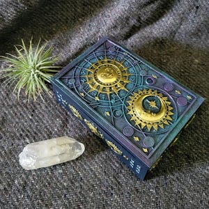 Celestial Tarot Card Deck Box | Moon Sun Altar Storage | Witchy Crystal Keepsake Holder