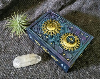 Celestial Tarot Card Deck Box | Moon Sun Altar Storage | Witchy Crystal Keepsake Holder