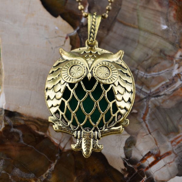 Spiritual Owl Aromatherapy Necklace with Extra Diffuser Pads - 23" Chain Pendant, Unique Mindfulness Gift