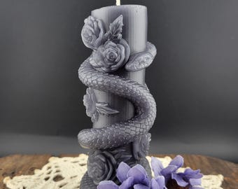 Snake and Roses Altar Candle: Hand-Poured Paraffin Pillar by The Witch’s Secret