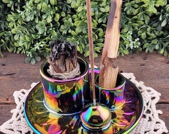 Rainbow Ceramic Smudge Burner | Palo Santo & Incense Holder | Witchy Altar Decor