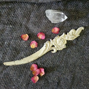 Vintage Art Deco Rose Letter Opener Athame | Cast Iron Ritual Knife | Vintage Rhinestone Dagger | Witch Altar Tool | Ceremonial Blade
