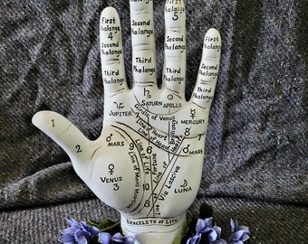 White Palmistry Hand Statue | Fortune Teller Jewelry Holder, Gothic Altar Decor