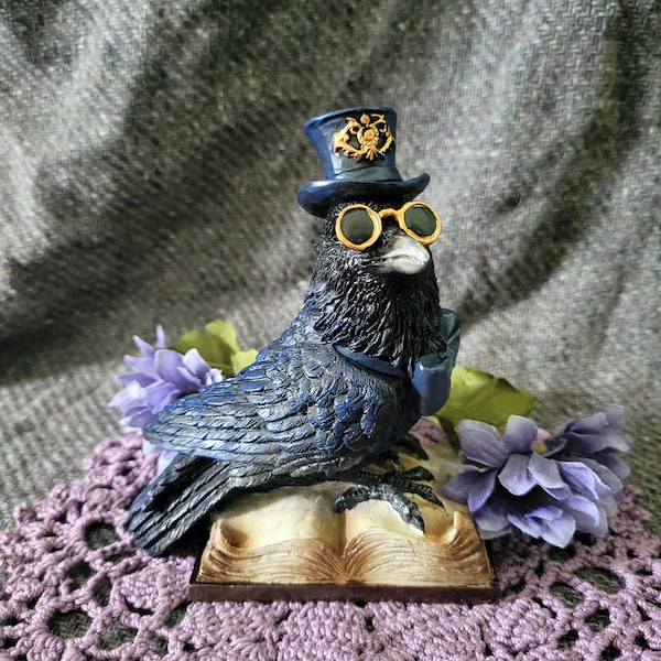 Steampunk Raven Statue, Gothic Clockwork Crow Figurine, Dark Academia Decor
