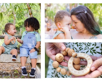 Sonajero de colmena de madera / Sonajero de anillo de madera sensorial para bebés moderno / Juguete Montessori para bebés y niños pequeños / Anillo de madera natural / Regalo de baby shower para recién nacidos