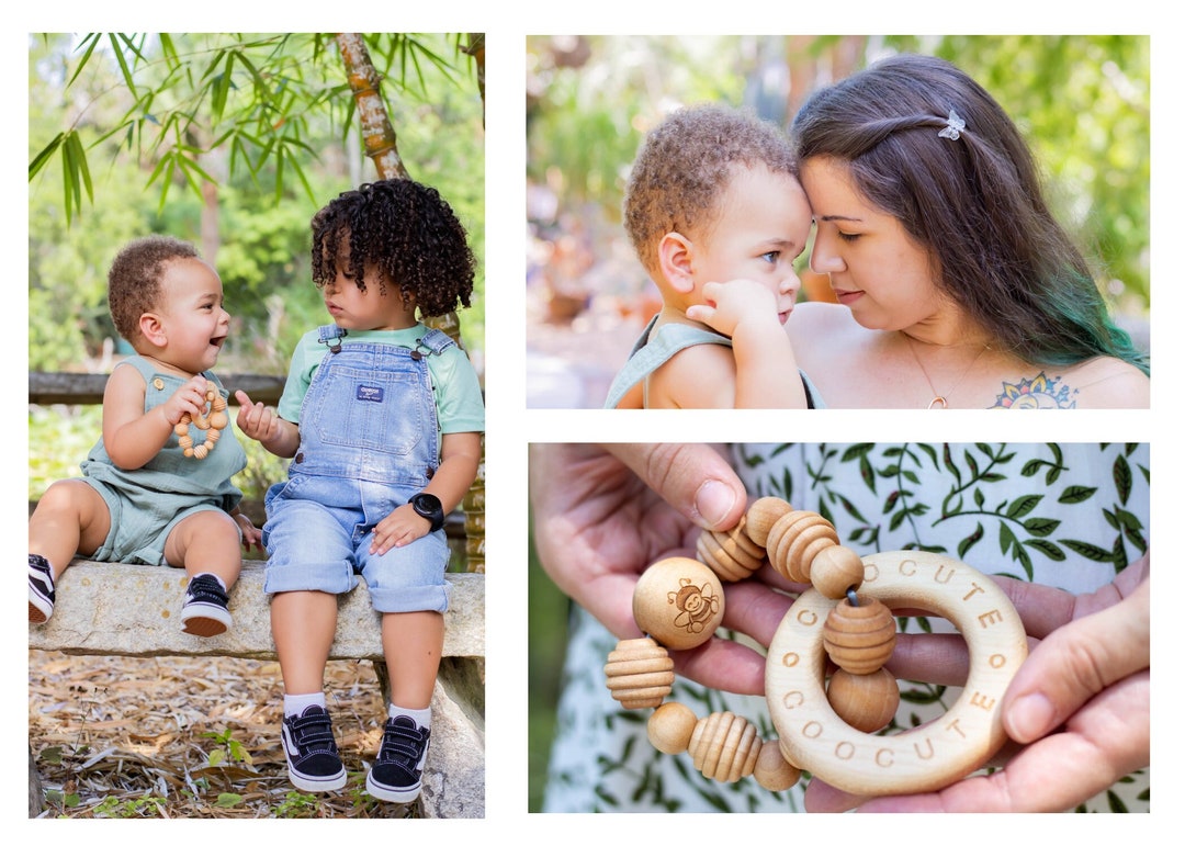 Modern Baby Rattle Wood Beehive Rattle | Modern Baby Sensory Wooden Ring Rattle ...