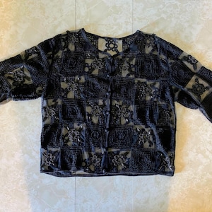 Vintage 2000s Sheer Beaded Crochet Mesh Cardigan - Size M - Y2K
