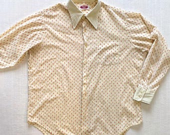 Vintage 1970s Beige & Red Floral Print Button Down Shirt – 49 Chest