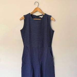 Vintage Navy Pinstripe Sleeveless Jumpsuit w/ Gaucho Legs / 90s / Size 10