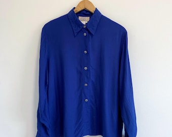Vintage-Hemd in Indigoblau mit besticktem Kragen / 90er Jahre / Größe L