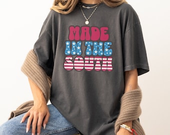 Prodotto nel Sud, Retro 4 luglio, Maglietta da donna per il 4 luglio, Retro 4 luglio, Maglietta retrò USA, Completo per il 4 luglio, Maglietta patriottica
