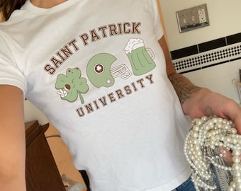 St Patricks Day Baby Tee, Irish Crop Top, Y2K Baby Tee, Lucky Baby Tee, 90s Baby Tee, Lucky Shirt, Cute Shamrock Crop Top, Saint Patrick Tee