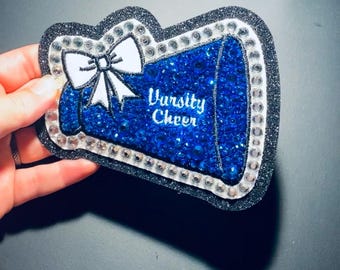 Strass - Cheer - mégaphone - écussons brodés personnalisés pour vestes et sacs Letterman - design couleur personnalisé