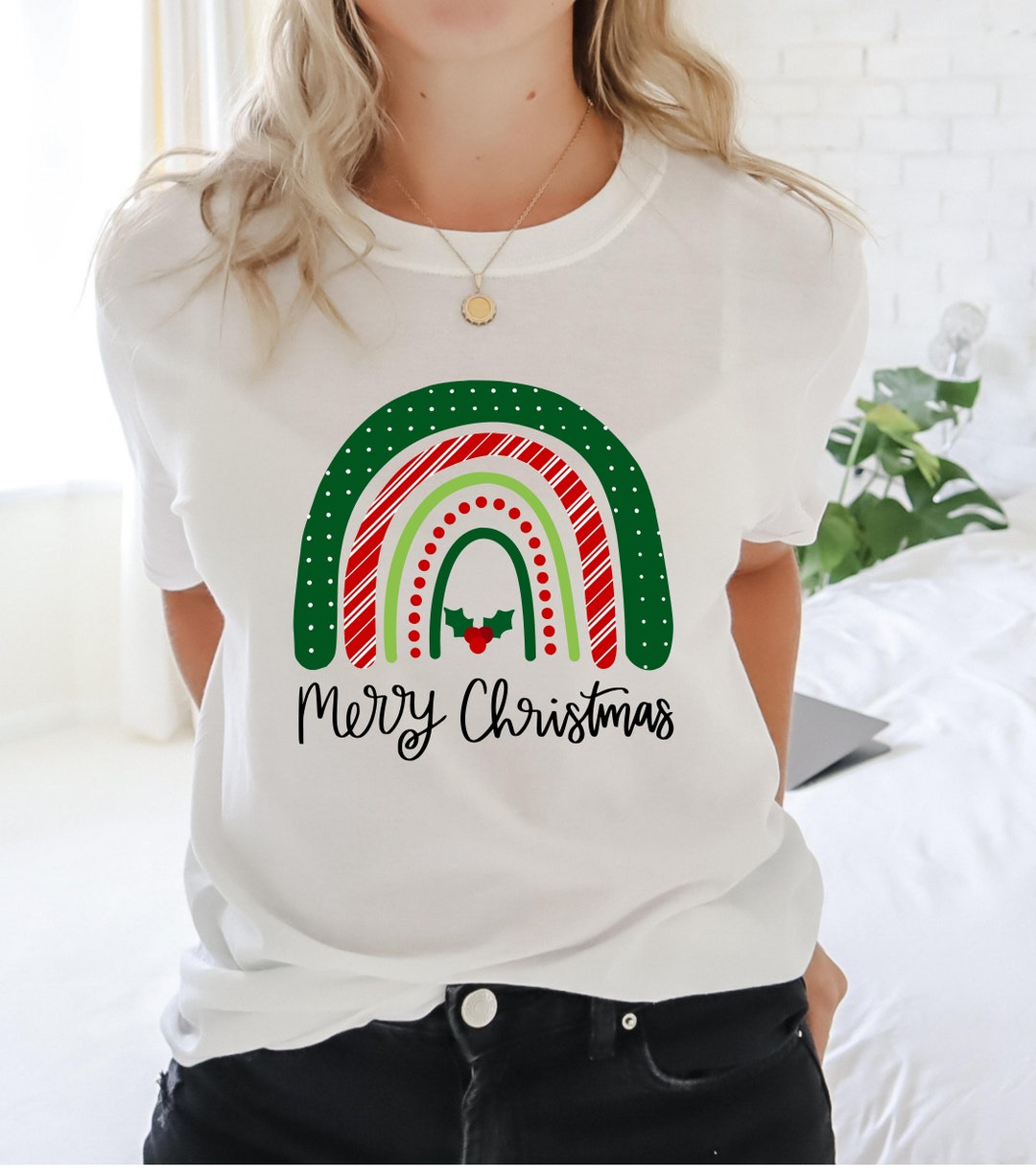 Womens long sleeve merry christmas tshirts christmas tree bright