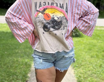Reworked American Legend  Motorcycle Graphic Tee and Linen Button Down