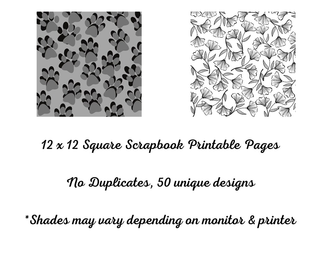 12 X 12 Printable Scrapbook Pages, Black & White, 50 Unique Designs ...