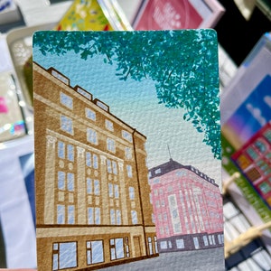 Frühling Postkarte, süße Häuser, wunderschöne Blumen, Geschenk für die beste Freundin