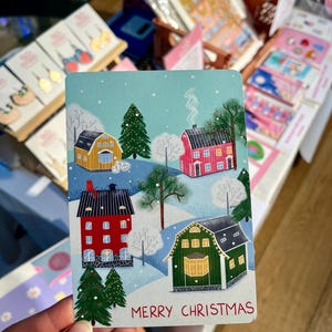 Cartolina di Natale di Helsinki, case carine, cartolina di Buon Natale, regalo di Natale per il migliore amico, architettura di Helsinki