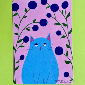 Tarjeta de felicitación de gato, lindo regalo de cumpleaños para el mejor amigo, regalo para la persona a la que le gustan los gatos, gato encantador, gato arándano, gato divertido
