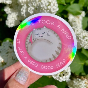 Sticker chat pailleté imperméable pour ordinateur portable, sticker chaton, stickers amoureux des chats pour maman chat, cadeau pour propriétaire de chat, amateur de mèmes, chat endormi