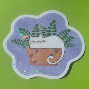 Sticker chat pailleté imperméable pour ordinateur portable, sticker chaton, stickers amoureux des chats pour maman chat, cadeau pour propriétaire de chat, personne chat