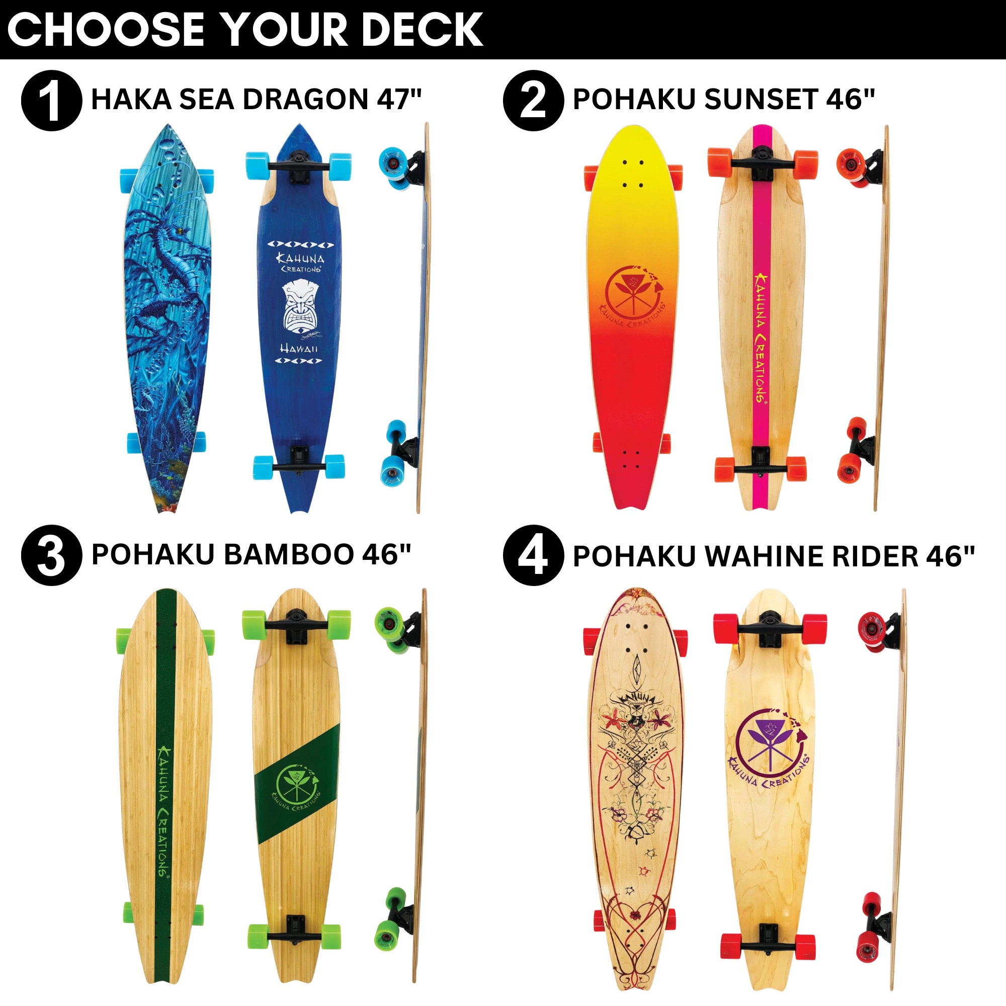 CRUISER Custom Handmade Hawaiian Longboards Choose Your Deck, Wheels