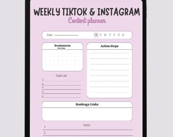 Weekly TikTok & Instagram Content Planner Printable | Social Media Planner Notepad | Content Creator Planning Template