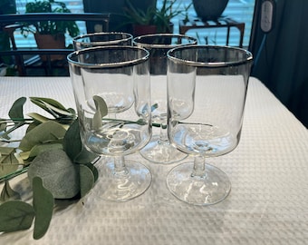 Vintage Silver Rimmed Wine Goblet Set of MCM Wine Glasses Barware Stemware Retro Cocktail Glass Set