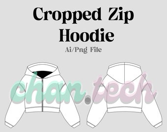 May include: A white cropped zip hoodie with a hood and long sleeves. The hoodie is shown in two views, front and back. The design is simple and minimalist.