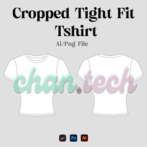 May include: A white cropped t-shirt with a tight fit. The t-shirt is shown from the front and back. Ai/Png File