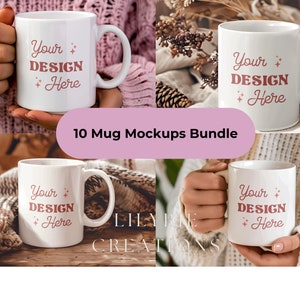 10 Mug MockUps Bundle, Coffee Cup Mock up, Easy Simple Mug MockUps, 11oz Coffee Cup MockUp Bundle, White Mug Mockup