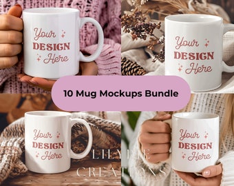 10 Mug MockUps Bundle, Coffee Cup Mock up, Easy Simple Mug MockUps, 11oz Coffee Cup MockUp Bundle, White Mug Mockup