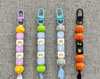 Personalized keychain/bag charm, sports team, school gift, kid, name tag, birthday, goodie bag, basketball, baseball, cheer, accessories