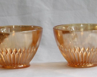 Jeanette Anniversary Marigold Carnival Glass Tea Cups Set Of 2