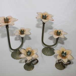 Vintage 1970s Murano Candlestick holders with Glass Flowers