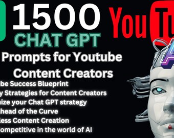 1500 chatt-GPT-prompter för innehållsskapare, den ultimata YouTube-tillväxten, YouTube-mallar, innehållsskapare, YouTube-kanalplanerare