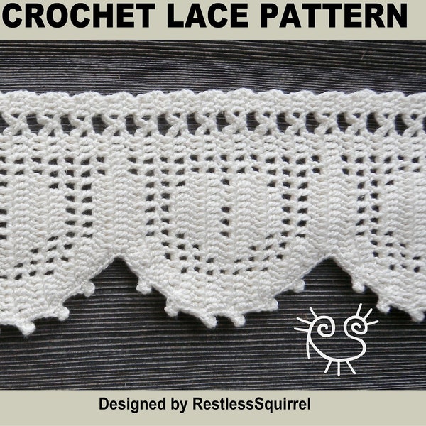 Crochet lace pattern “HEARTSTRING”: filet edging, vintage style beauty, US terms