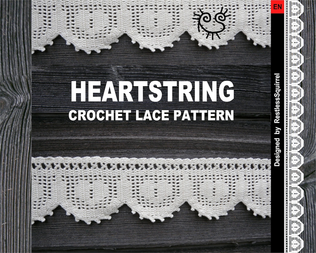 Heartstring Tutorial PATTERN: Crochet Lace “HEARTSTRING” - Filet Edging, Vintage Style ...