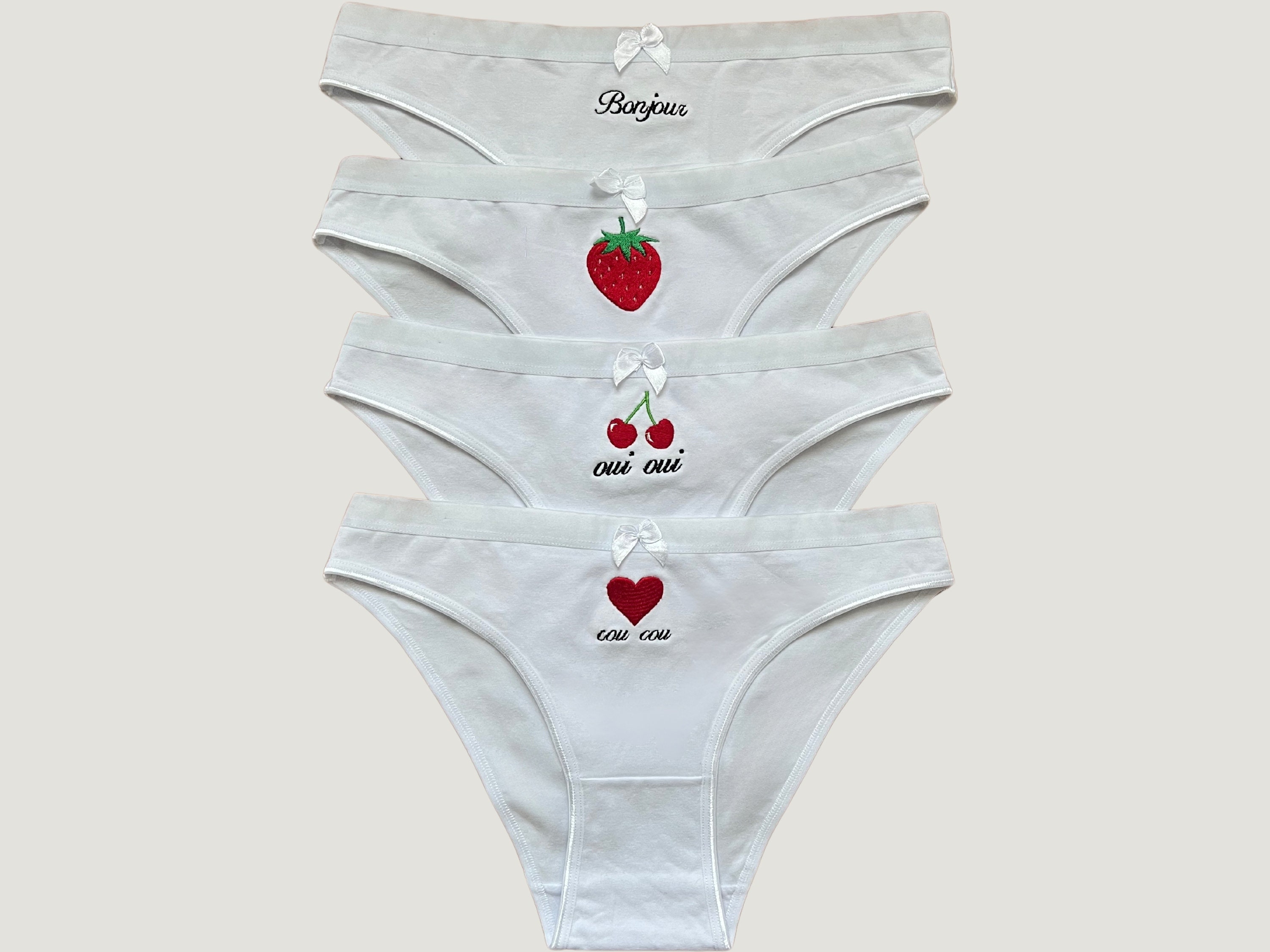 Modern female panties collection for week. Cute colorful weekly