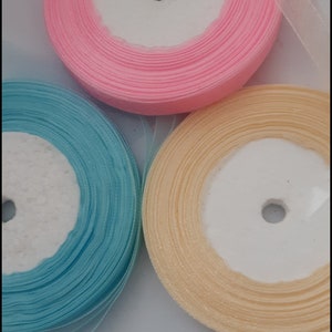 3 rolls sheer pastel ribbon, 16mm
