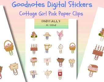Cottage Girl Pink Pre Cropped Digital Stickers for Goodnotes, Digital Stickers, Reading Journal Stickers, Planner Stickers, Paperclip Sticke