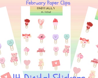 February Valentine Pre Cropped Digital Stickers for Goodnotes, Digital Stickers, Reading Journal Stickers, Planner Stickers, Paperclip