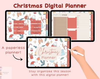 Digital Christmas Planner with hyperlinked tabs, Christmas Card Tracker, Christmas To Do List, Digital planner for ipad, Goodnotes, Penly,