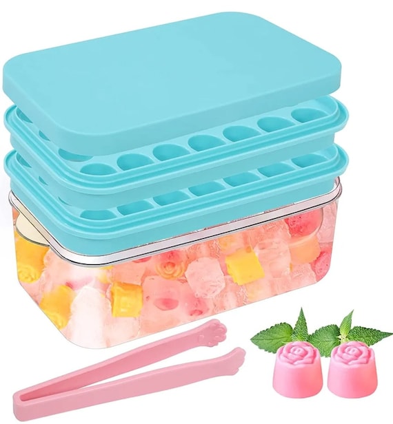 Ice Cube Trays With Lid And Bin - Silicone Ice Cube Tray For